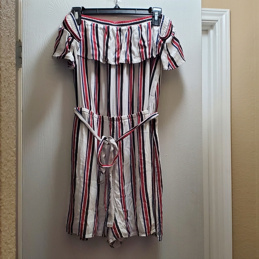 Express Women Striped Off The Shoulder Ruffle